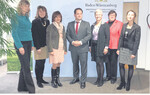 Geschäftsführerin Birgitta Klemmer (Südbaden), Präsidentin Juliane Vees (Württemberg-Hohenzollern), Präsidentin Rosa Karcher (Südbaden), Minister Bonde, Präsidentin Hannelore Wörz und Geschäftsführerin Dr. Beate Krieg (beide Württemberg-Baden), Geschäftsführerin Sabine Schmidt (Württemberg-Hohenzollern).