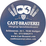 Das Label der Cast-Spezialitätenbrauerei. Darauf ist das Pferd aus dem Stuttgarter Wappen und der Bär aus der Flagge des US-amerikanischen Bundesstaats Kalifornien abgebildet. Der Name der Brauerei setzt sich aus den Anfangsbuchstabenlifornias unduttgarts zusammen.