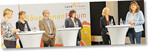 Auf der Podium (v.l.) Sibylle Klug vom dlv; Dr. Anne-Monika Spallek,MdB; BUND-Vorsitzender Olaf Bandt; Schweinehalterin Annegret Langehaneberg; Professor Hiltrud Nieberg, Leiterin des Thünen-Instituts und dlv-Vizepräsidentin Juliane Vees.