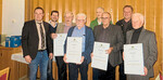 Vorstand und Geehrte (v. l.): Vorstand Hagen Hohl, Ausschussmitglied Daniel Eisele, Albrecht Heideker, Hans Jörg Munz, Paul Erzberger, Wolfgang Wörner, Kassier Markus Kern und Hans Heideker.