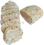 Dieser große Semmelknödel mit Gemüse wurde im praktischen Folienschlauch gegart.