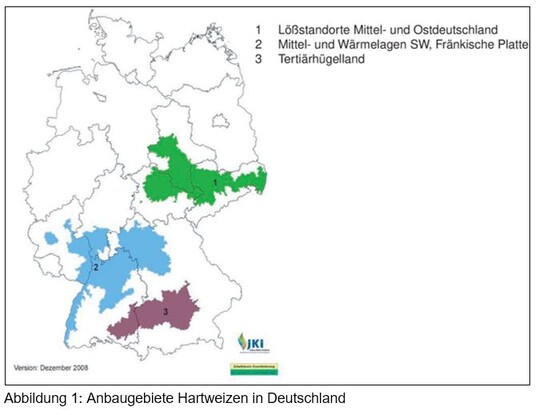 Abbildung 1: Anbaugebiete Hartweizen in Deutschland  