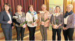 Präsidentin Juliane Vees (l.) und Kreisvorsitzende Heidi Nothacker (r.) verabschiedeten die langjährigen Ortsvorsitzenden Brigitte Baumeister, Maria Traub, Rosemarie Ochs und Klara Schmucker.