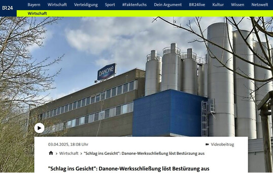 Danone will sein Milchwerk in Ochsenfurt bis Ende 2026 schlieen, wie der Bayerische Rundfunk am 3. April berichtet. 