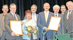 Geehrte und Laudatoren beim Familienabend des vlf Biberach (v. r.): Ministerialdirigent Joachim Hauck (MLR), vlf-Vorsitzender Gerd Neidlinger, vlf-Bezirksvorsitzender Hubert Hopp, Alfons Ströbele, MdB Josef Rief, Inge Knoll, Friedrich Hörnle und Amtschef Albert Basler.