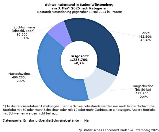 Die Nutztierbestnde in Baden-Wrttemberg gehen weiter zurck. Besonders stark fllt dieser Rckgang bei Zuchtschweinen und Ebern aus. 