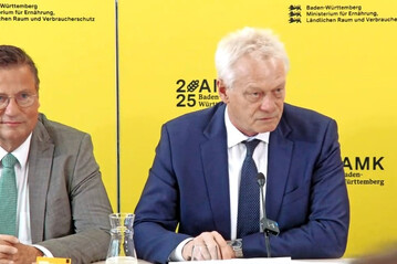 Alois Rainer, Bundesminister fr Ernhrung, Landwirtschaft und Heimat (r.), und der baden-wrttembergische Landwirtschaftsminister Peter Hauk, Vorsitzender der Agrarministerkonferenz.