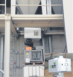 Komplette Anlage zum Soja toasten in Geretsberg/Österreich: Über den Silo wird die Anlage nach dem Schwerkraftprinzip befüllt, darunter Sojatoaster (siehe auch kleines Bild), dann Ölpresse und Ölauffangbehälter.