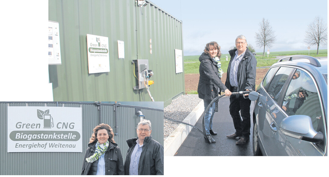 Pilotprojekt Biomethan-Tankstelle: Die Gasaufbereitung arbeitet kontinuierlich, pro Tag können Winfried und Juliane Vees etwa 120 Kilo Gas erzeugen – das entspricht dem Energiegehalt von 180 Liter Benzin.