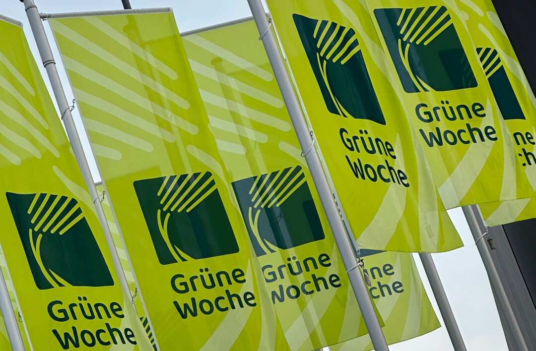 Die Fahnen der Grnen Woche in Berlin.