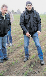 Beim Seminar Perspektive Ökolandbau erklärte Betriebsleiter Manfred Kränzler im praktischen Teil eine mit Dammsaat bestellte Ackerfläche.