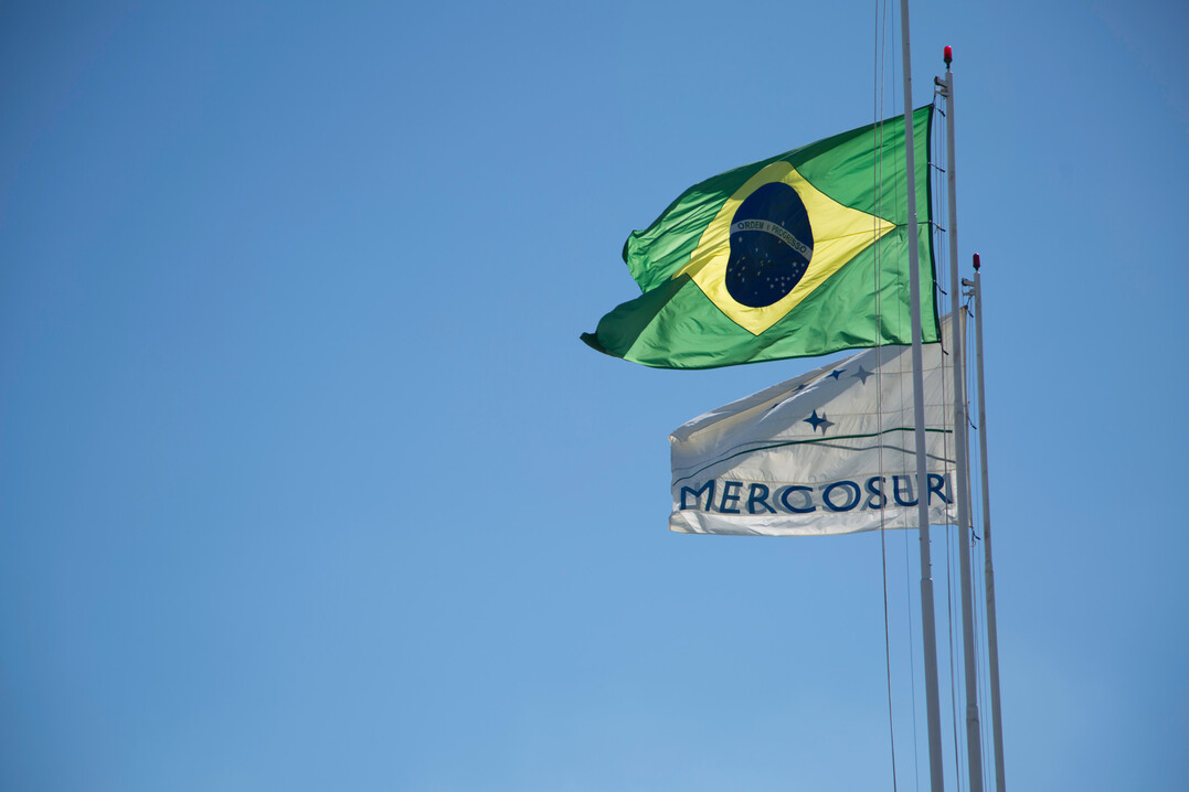 Fahnen Flaggen von Brasilien und Mercosur