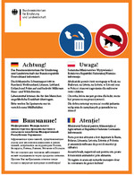 An Autobahnraststätten bittet das Bundeslandwirtschaftsministerium mit mehrsprachigen Plakaten um Wachsamkeit.