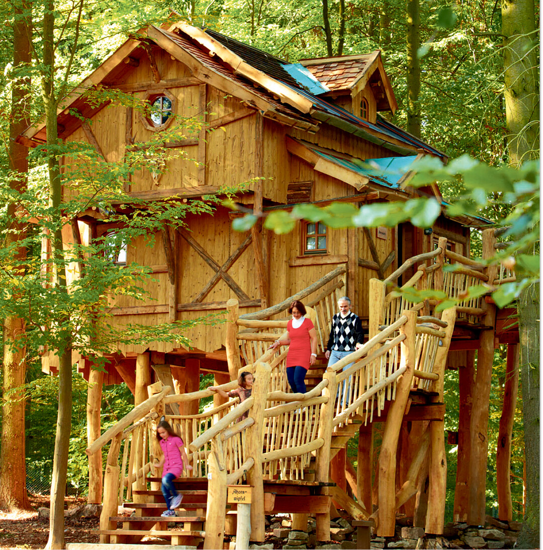 Wie wäre das: Ein Besuch im Erlebnispark Tripsdrill mit seinen vielen Attraktionen und dem großen Wildpark und dann im Baumhaus Ahornwipfel" oder im Schäferwagen übernachten? Kinder und Enkel werden begeistert sein! Mehr Infos unter www.tripsdrill.de