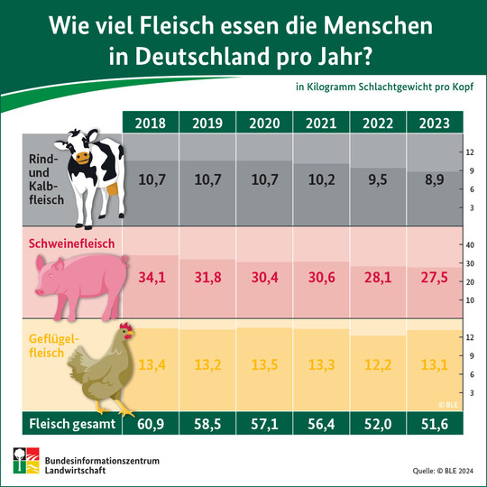Seit 2018 ist der Fleischverbrauch in Deutschland stetig gesunken.