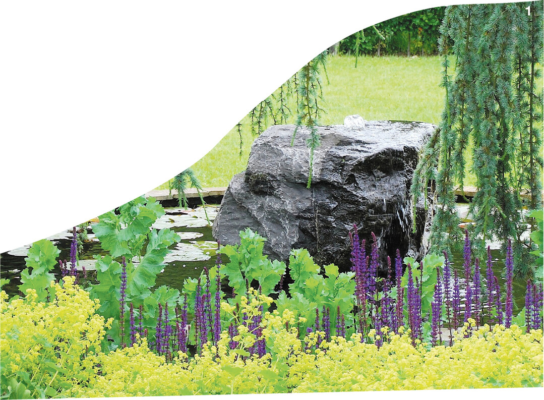 Ein wuchtiger Fels aus dunkelgrauem Granit. Das Wasser färbt ihn tiefschwarz.