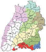 Boden-Klima-Räume (BKR) Baden-Württembergs BKR 113: Nordwestbayern; Franken BKR 114: Albflächen und Ostbayerisches Hügelland BKR 115: Tertiärhügelland; Donau Süd BKR 117: Moränen-Hügelland und Voralpenland BKR 120: Hochrhein-Bodensee BKR 121: Rheinebene; Nebentäler BKR 122: Schwäbische Alb; Baar BKR 123: oberes Gäu/körnermaisfähige Übergangslagen BKR 198: Schwarzwald