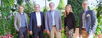 Wollen gemeinsam die regionale Identität von landwirtschaftlichen Betrieben und Baumschulen stärken (v. l.): LBV-Hauptgeschäftsführer Marco Eberle, LFAGV-Vorsitzender und LBV-Vizepräsident Hans-Benno Wichert, Friedrich Wallner, Vorsitzender des Baumschulverbands Württemberg, LFAGV-Geschäftsführerin Nicole Spieß und LBV-Syndikusrechtsanwalt Maximilian Brandner.