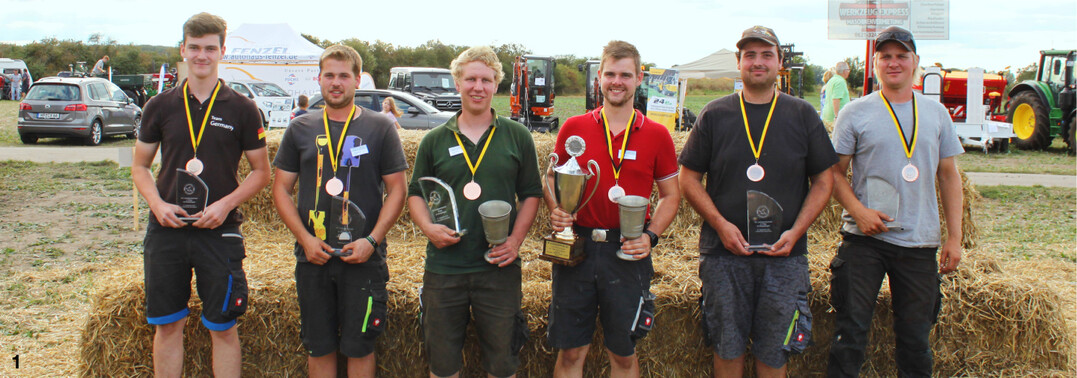 Die Landessieger im Leistungspflügen 2021, von links: Drehpflüger Lukas Jäkle (Platz 3), Michael Dorner (Platz 2) und Stefan Oechsle (Landessieger) sowie Beetpflüger Niklas Gröschel (Platz 1), Nico Röder (Platz 2), Max Wegerle (Platz 3).