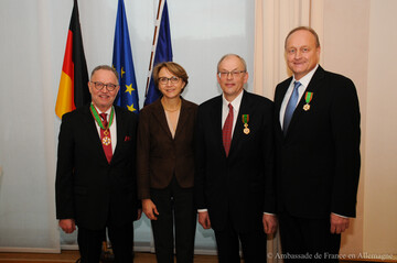 Gerd Sonnleitner, Botschafterin Anne-Marie Desctes, Dr. Helmut Born, Joachim Rukwied (v. l.)