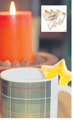 Diese Tassenkekse (links) sind nette „Ansteckerle" für den Rand oder Henkel der Tassen. Dafür gibt es spezielle Ausstechförmchen (kleines Bild rechts oben). Diese haben eine entsprechende Aussparung im Rand.