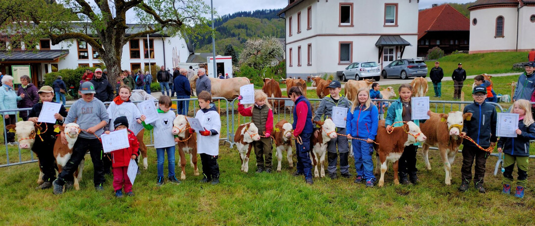 Zum Abschluss der Schau zeigten neun Jungzchterkinder ihr Knnen im Umgang mit einem von ihnen vorgestellten Kalb. Wie man sieht, hatten sie Freude daran. Der Applaus der zahlreichen Zuschauer war ihnen sicher.