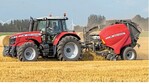 Doppelt neu: Der MF 7715S als Vertreter der neuen S-Serie im Einsatz mit der Rundballenpresse RB 4160.