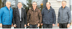 Agrarfrühstück der drei Kreisbauernverbände mit (v. l.): Waldemar Westermayer (Allgäu-Oberschwaben), Europaabgeordneter Norbert Lins, Dieter Mainberger (Tettnang), Betriebsleiter Georg Leuter und LBV-Vizepräsident Gerhard Glaser (Biberach-Sigmaringen).