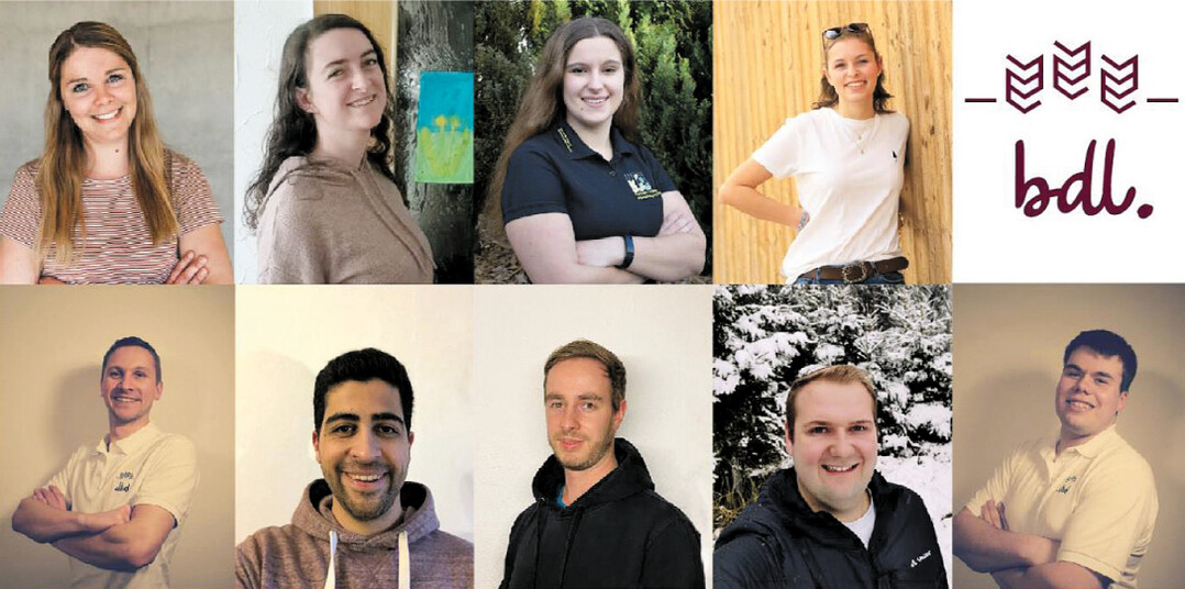 Obere Reihe von links: Steffi Poschenrieder, Johanna Nägele, Lisa Braun, Lena Burger. Untere Reihe von links: Ralf Schörle, Luis Rauscher, Lorenz Baur, Simon Bohner und Daniel Hirschmann.