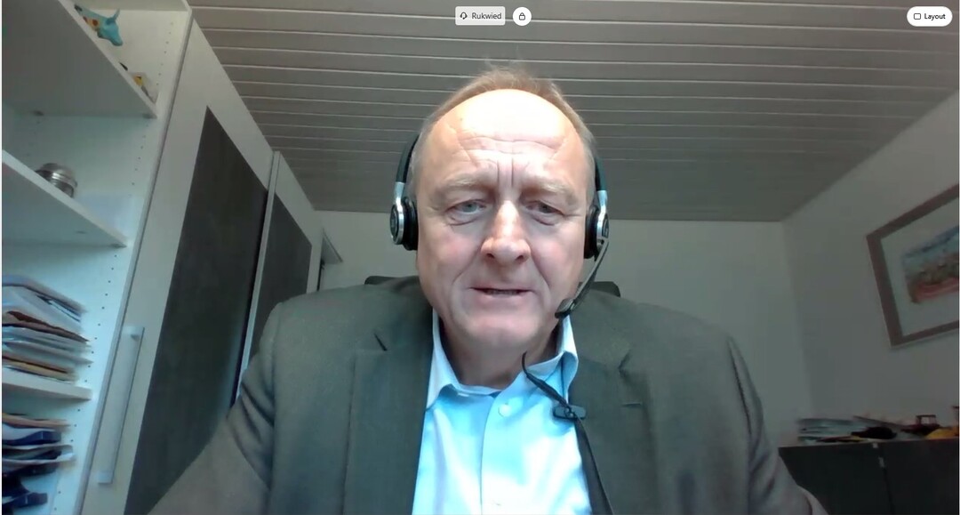 Präsident Joachim Rukwied in der Videokonferenz des Vorstandstreffens des Landesbauernverbandes (LBV) in Baden-Württemberg am 18. Dezember 2020.