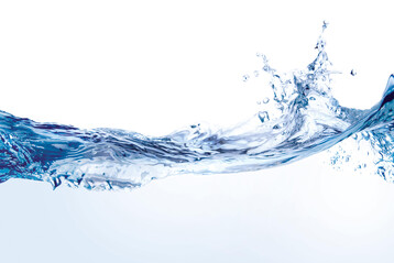 Blau-transparenter Wasserstrah mit einzelnen Tropfen, klare Wasseroberflche