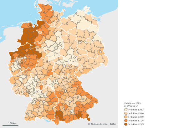 Regionale Viehdichte in Deutschland.