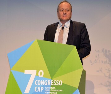 DBV-Prsident Joachim Rukwied spricht auf dem internationalen Kongresses zur Weiterentwicklung der EU-Agrarpolitik in Portugal.
