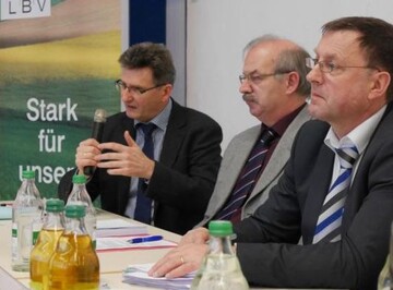 Experten bei der LBV-Fachtagung zur GAP am 5. Februar 2915 in Wiesenstetten (von links): Dr. Richard Wildmann vom Ministerium, Rechtsanwalt Heiner Klett vom LBV und stv. LBV-Hauptgeschftsfhrer Horst Wenk
