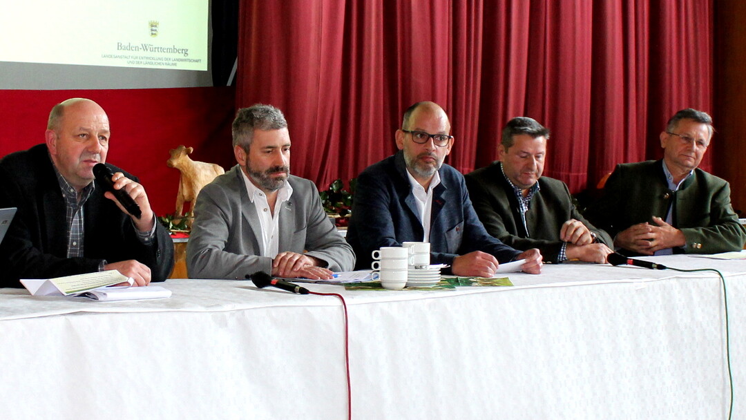 Unter dem Thema Zukunftskonzepte aus Sicht von regionalen Molkereien und Milcherzeugern diskutierten (von links) Marcel Renz (EMBA), Norbert Holzer (Hochland), Michael Welte (Allguer Emmentalerkserei Leupolz), Reinhold Stangl (Gropper),  und Jakob Niedermaier (MVS Milchvermaktungs- GmbH) wie die Wertschpfung verbessert werden kann.