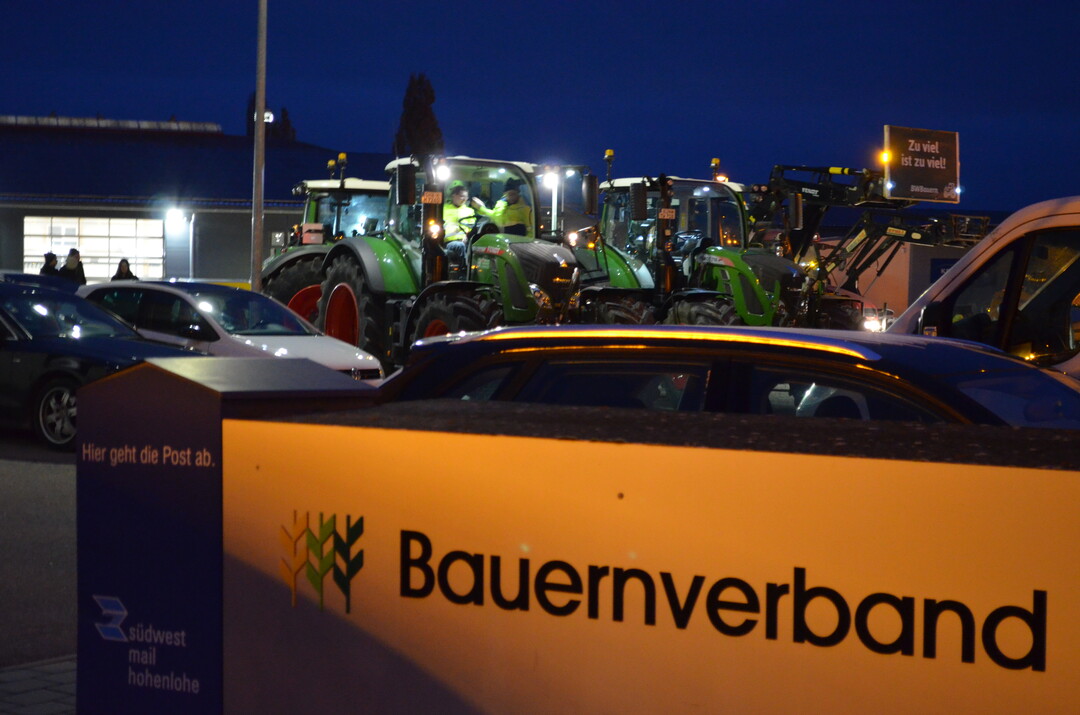 Vom 8. bis 15. Januar 2024 finden in ganz Baden-Wrttemberg, wie hier beim Bauernverband Schwbisch Hall - Hohenlohe - Rems, und bundesweit Proteste und Demonstrationen von Landwirten statt. Hintergrund sind die geplanten Beihilfe-Krzungen der Bundesregierung.