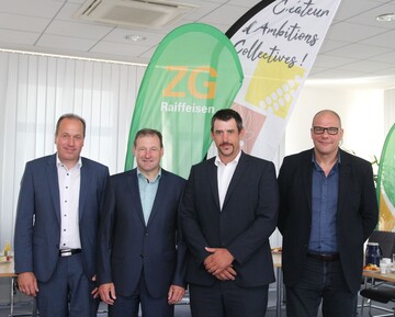 Neue Partner am Oberrhein, v. l.: ZG-Vorstand Lukas Rohart, ZG-Vorstandsvorsitzender Dr. Ewald Glaser, CAC-Prsident Jean-Michel Habig und CAC-Generaldirektor Jean-Marc Schacherer.