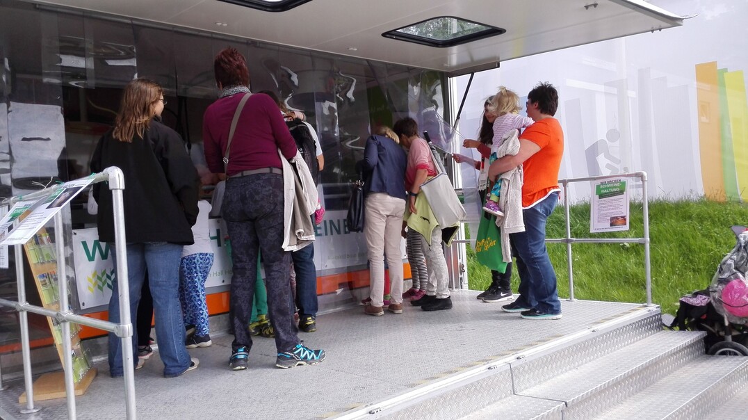 Das Schweinemobil steht noch bis Sonntag, dem 26. Juni auf der Landesgartenschau.