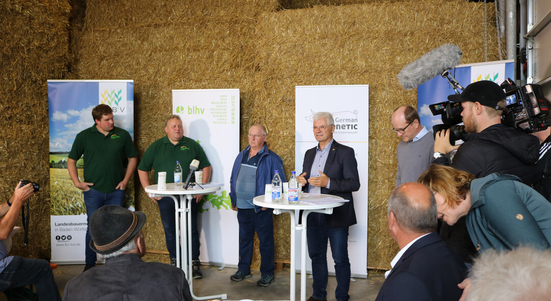 Groes Medieninteresse zur Schweinehaltung auf dem Betrieb Kppeler im Landkreis Sigmaringen.