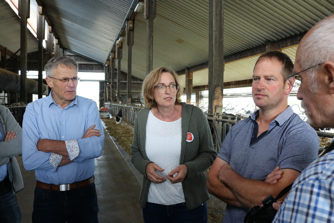 Fachgesprch mit den Medienvertretern: v.l. LBV-Vizeprsident Gerhard Glaser; Roswitha Geyer-Fler, stellvertretende Vorsitzende beim Bauerbverband Allgu-Oberschwaben und Milchviehhalter Edgar Mller.