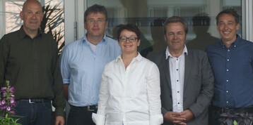 (Von links): Dieter Hallerbach, Bodan Naturkost; Rolf Steiner, Inge Andres, Christian Hi Regionalwert AG; Harald Rinklin, Naturkost Rinklin.