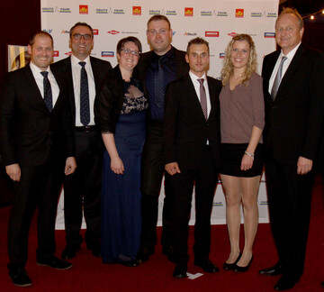 v. l. Georg-Otto Fuchs und Hansjrg Schlumberger von Deutz-Fahr, Katja und Alexander Keller, Matthias Heckenberger mit Freundin Veronika Hecht und DBV-Prsident Joachim Rukwied