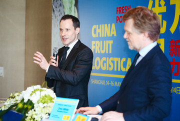 Erffnung der China Fruit Logistica in Shanghai: Die vom 14. bis 16. Mai abgehaltene Messe gilt als wichtige Handelsplattform fr den Obst- und Gemsesektor in China. 