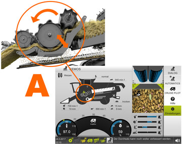 Goldmedaille: Zur gleichzeitigen Optimierung von Arbeitsqualitt und Arbeitsleistung hat Claas den ersten Automaten, das Cemos Auto Threshing zur Einstellung des Tangential-Dreschwerkes in Schttler- und Hybrid-Mhdreschern entwickelt. 