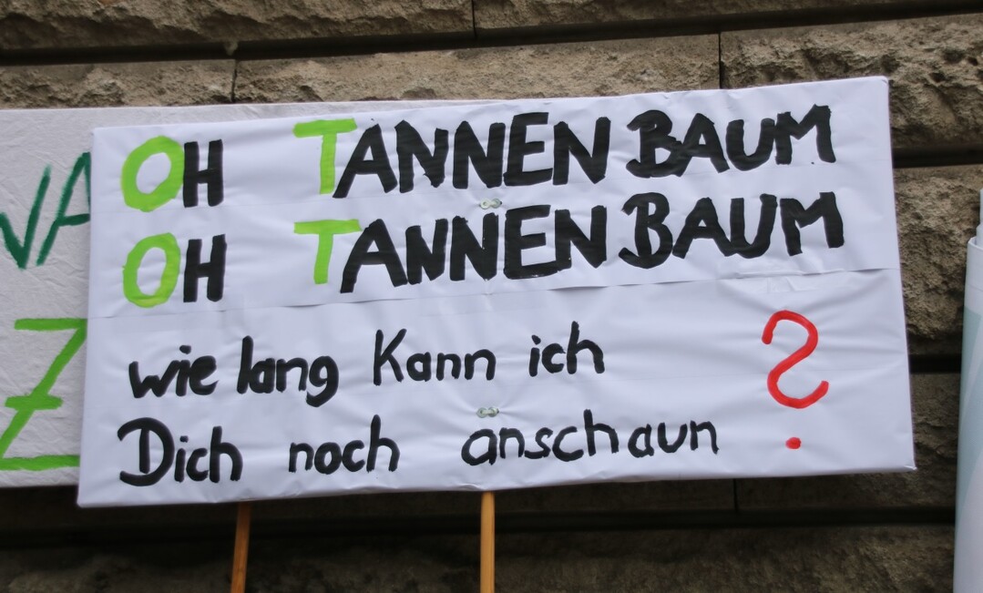 Schild auf der Demonstration Wald in Not
