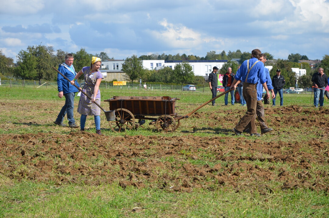 Manuelle Ausbringung von Flssigdnger.