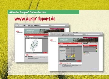 Bei Progno Online erhalten Landwirte nach Eingabe Ihrer Postleitzahl auf der Homepage von DuPont (www.agrar.dupont.de) eine Prognose ber die Gefahr des Neuzuflugs und den Befallsanstieg in Ihrer Region.