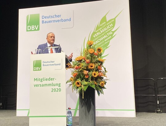 Joachim Rukwied bei der Mitgliederversammlung 2020 im Deutschen Bauernverband.