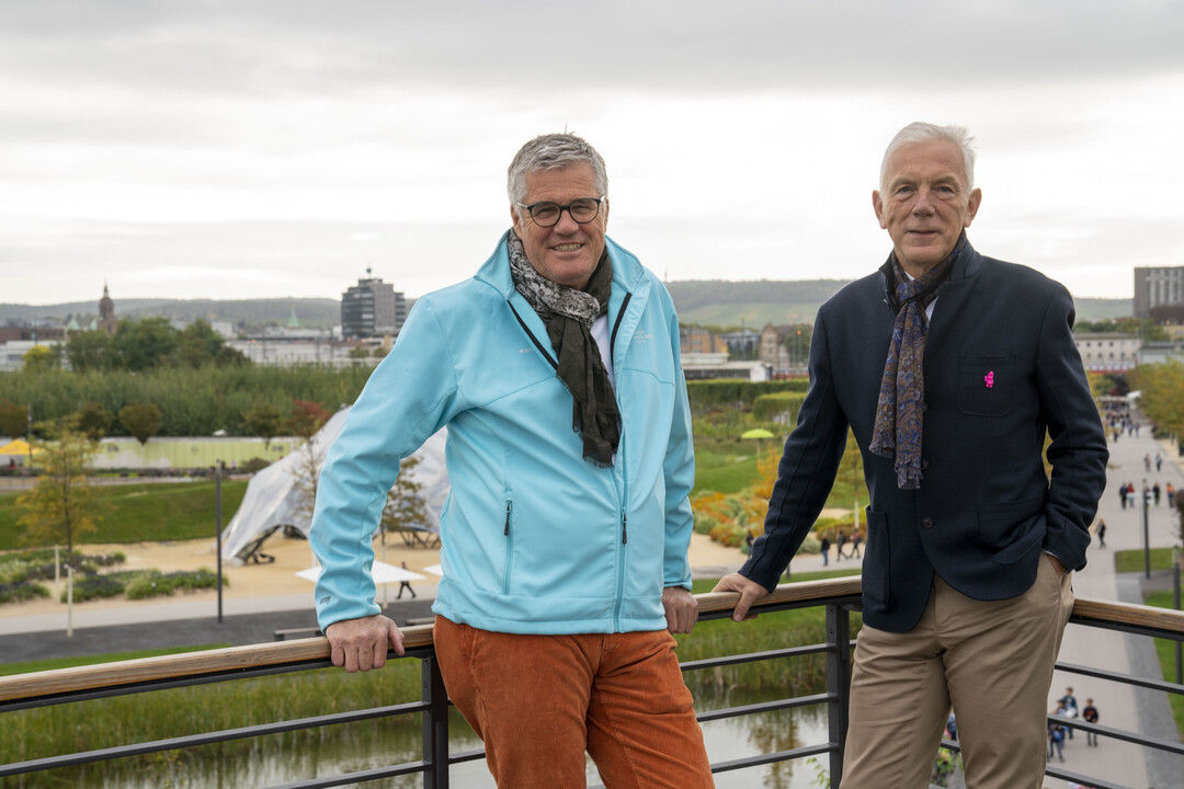 Hanspeter Faas, Geschäftsführer BUGA Heilbronn 2019 GmbH, und Harry Mergel, Oberbürgermeister Heilbronn