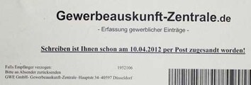 Einem behrdlichen Schreiben zum Verwechseln hnlich: In dem Formular der Gewerbeauskunft-Zentrale wird der Empfnger wiederholt aufgefordert dies auszufllen bzw. fehlerhafte Angaben zu korrigieren und zurckzuschicken. Tatschlich geht es um einen Vertragsabschluss.
